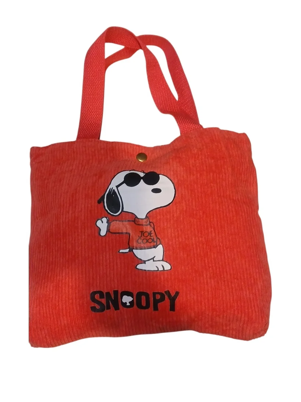 Peanuts -Joe Cool Red Corduroy Handbag,Inside Pocket,Snap Closure, 10.5 W X 9.5H
